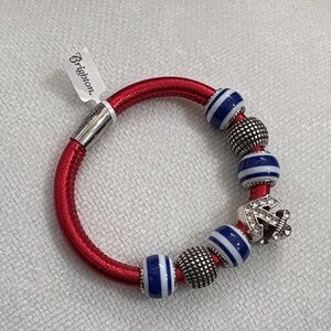 Brighton Red Metallic Leather Bracelet with Silver Accent